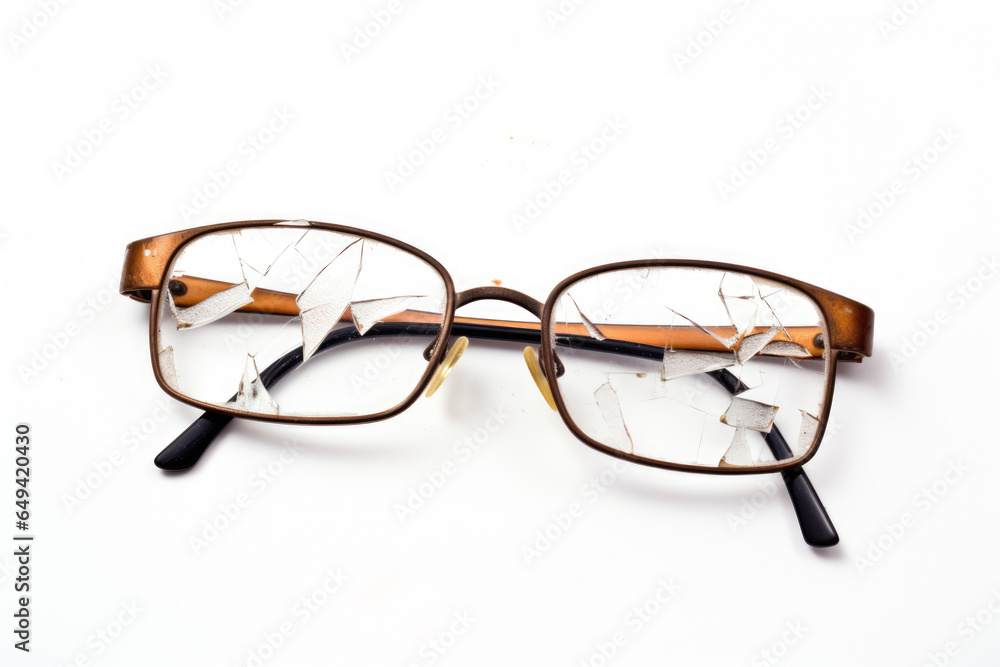 A shattered pair of eyeglasses, with broken shards of the frame and lens, highlighting the importance of maintaining eye health and vision. A shattered pair of eyeglasses, with broken shards of the frame and lens, highlighting the importance of maintaining eye health and vision.