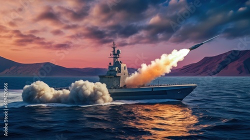 A Submarine Ship with a Firepower and Launching Design in Blue Ocean photo