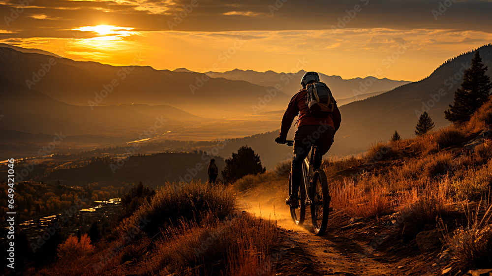 cyclist riding on bicycle on a road in the sunset cyclist riding on bicycle on a road in the sunset