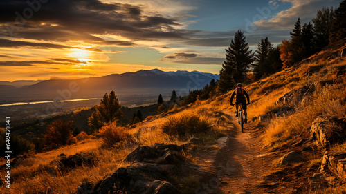 cyclist riding on bicycle on a road in the sunset