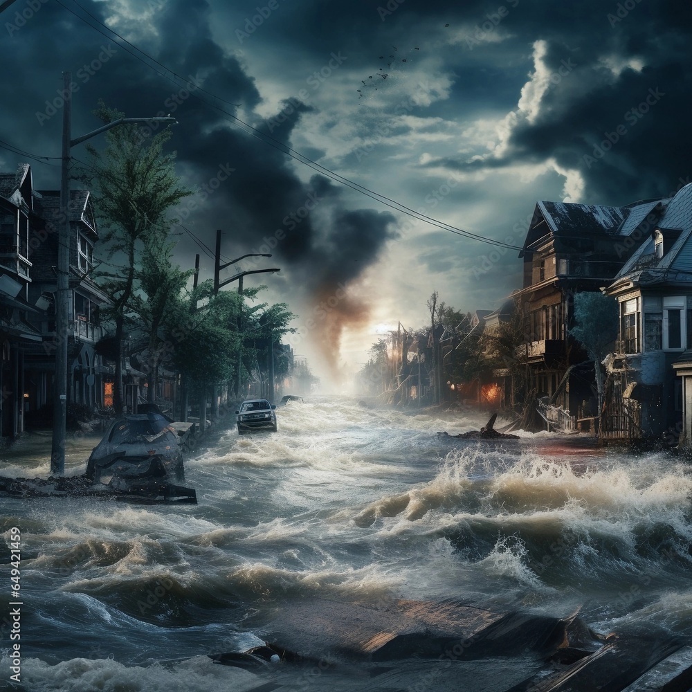 flooding of the city with water, destruction of houses and roads