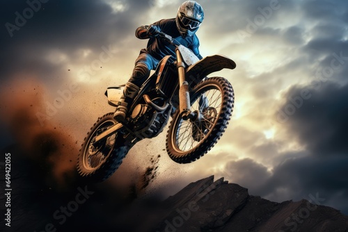 motorcycle stunt or car jump. A off road moto cross type