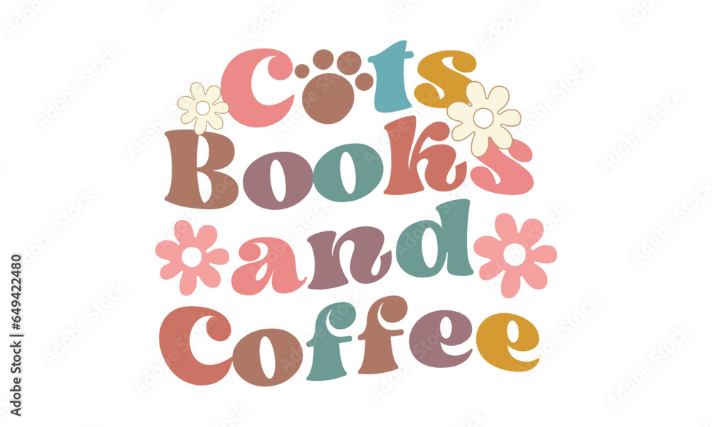 cats Books and coffee Retro craft SVG Design.