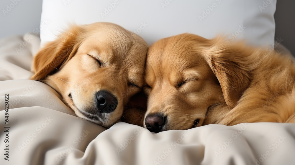 Two puppies sleeping together in their bed Two puppies sleeping together in their bed