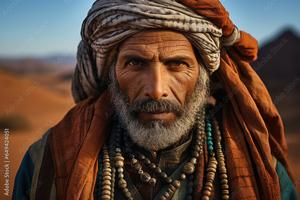 Portrait Of A Traditional Old Berber Man In The Desert. Portrait Of A Traditional Old Berber Man In The Desert.