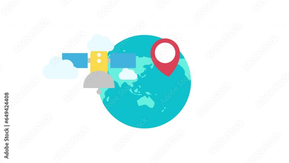 satellite GPS animation. satellite with cloud, map pin and erth on green screen. satellite GPS animation. satellite with cloud, map pin and erth on green screen.