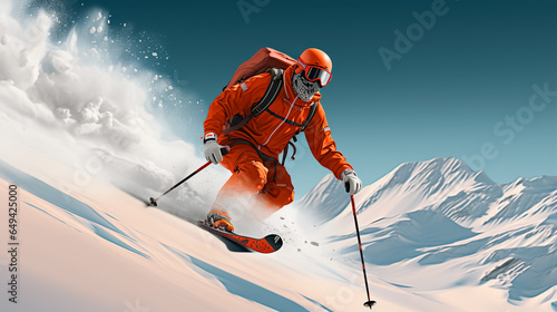 Skiing. Jumping skier. Extreme winter sports. © Tamara