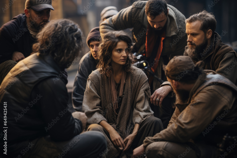 A diverse cast and crew on a film set, promoting inclusivity and representation in cinema. Generative Ai. A diverse cast and crew on a film set, promoting inclusivity and representation in cinema. Generative Ai.