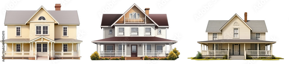 Family houses with beautiful porch american style isolated on transparent background generative ai Family houses with beautiful porch american style isolated on transparent background generative ai
