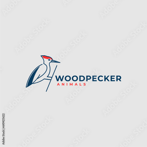 Line art logo illustration of a woodpecker