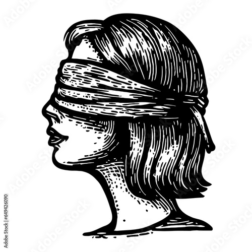 blindfolded woman side view sketch