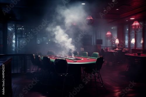 a hazy gambling table with playing cards in a betting establishment. Generative AI