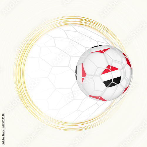 Football emblem with football ball with flag of Yemen in net  scoring goal for Yemen.
