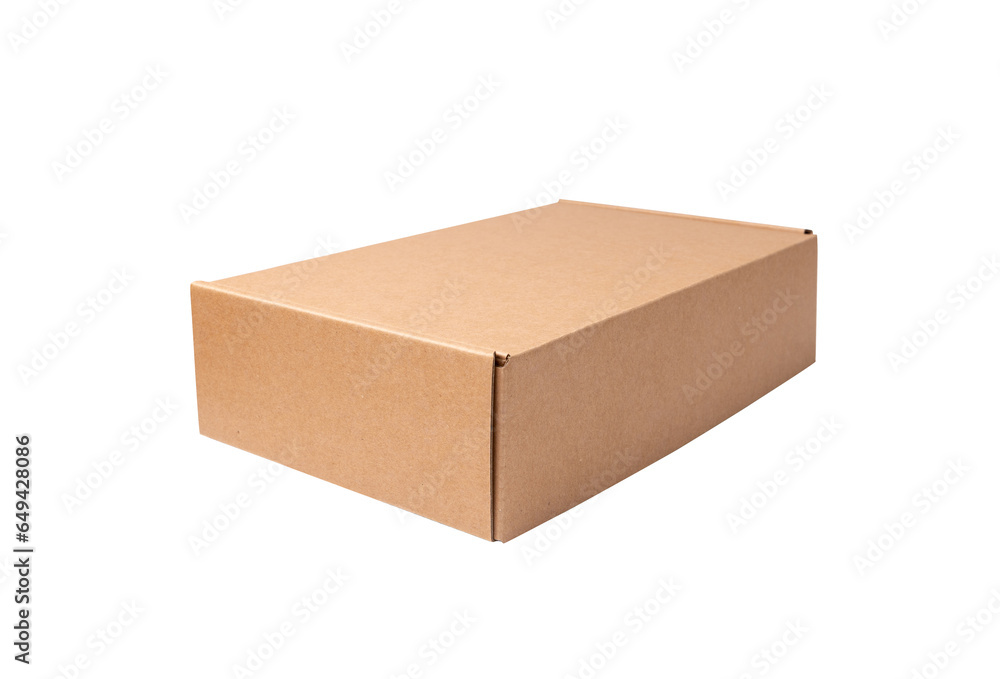 New Paper Box Isolated, Craft Paper Delivery Package, Carton Packaging, Cardboard Box on White
