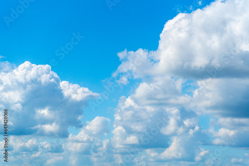 Blue Sky with White Clouds, Sunny Cloudy Sky Texture Background, Fluffy Clouds Pattern, Sunny Cumulus