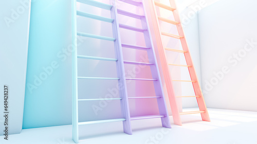 pastel stairway on white background. Growth, future, development concept. Minimal pastel compostition photo