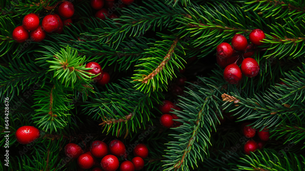New year holiday evergreen tree, Christmas tree branches decorated with viburnum berries. New year holiday evergreen tree, Christmas tree branches decorated with viburnum berries.