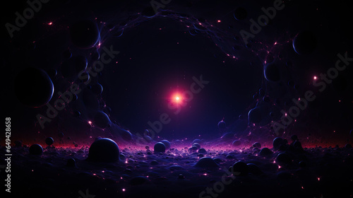 Abstract background with purple moving flying stripes, lines, waves of digital hi-tech smoke particles with blur effect and bokeh