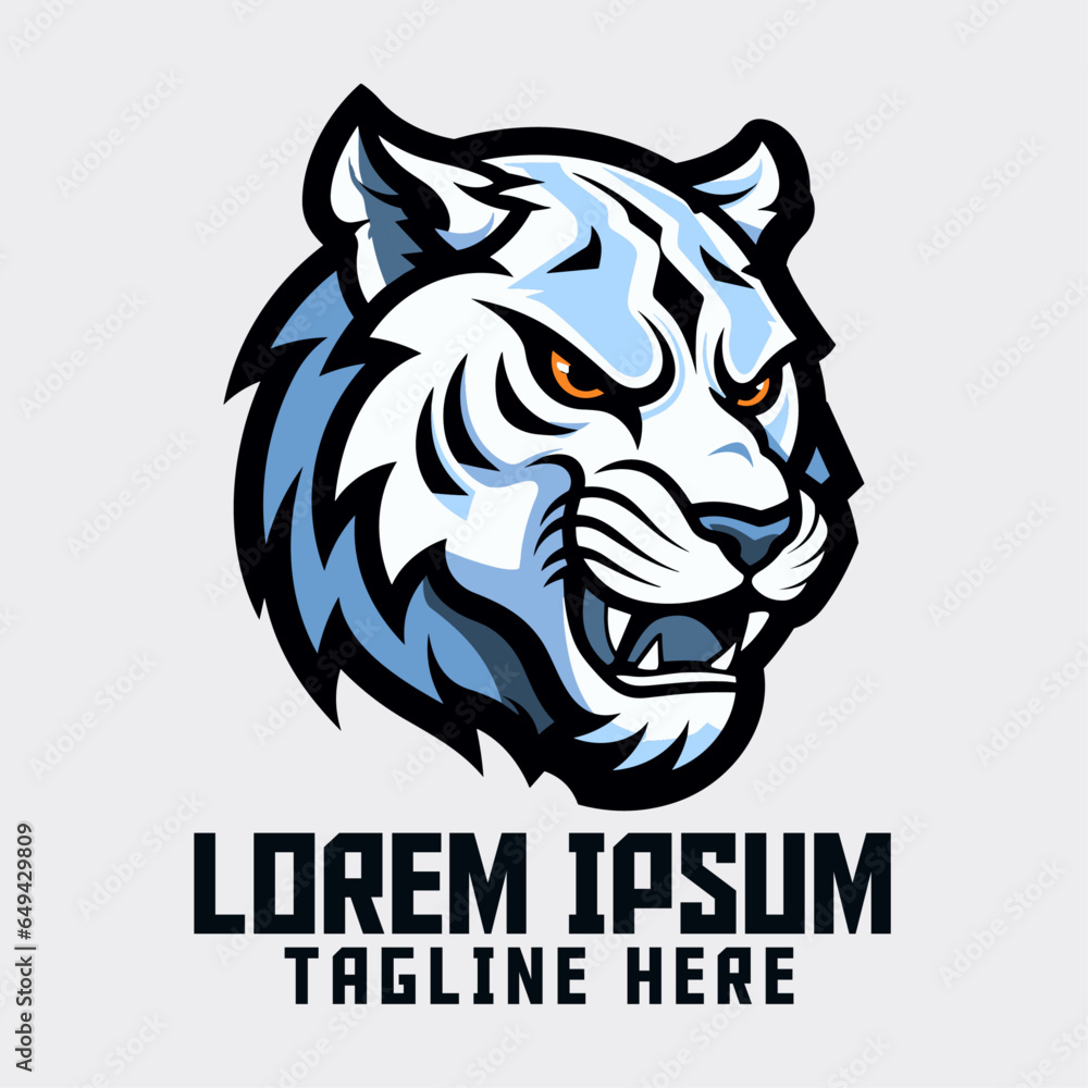 Icon Badge Emblems of White Tiger and Snow Leopard: Mascot Head Logos for Sport and Esport, Animal Template Icon Badge Emblems of White Tiger and Snow Leopard: Mascot Head Logos for Sport and Esport, Animal Template