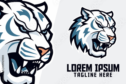 White Tiger Mascot Head Logo: Icon Badge Emblems, Animal Templates for Sport and Esport featuring Snow Leopard