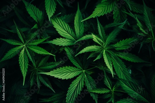 Wallpaper background featuring lush green leaves of medical cannabis. Generative AI