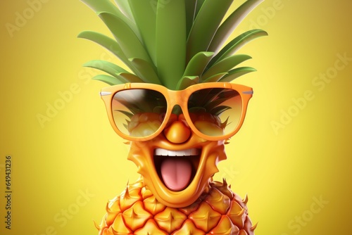 Happy pineapple character. Generate AI © juliars