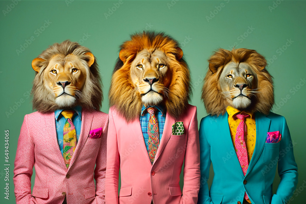 Heavy lion mob pack anthropomorphic vibrant colors - obrazy, fototapety, plakaty 