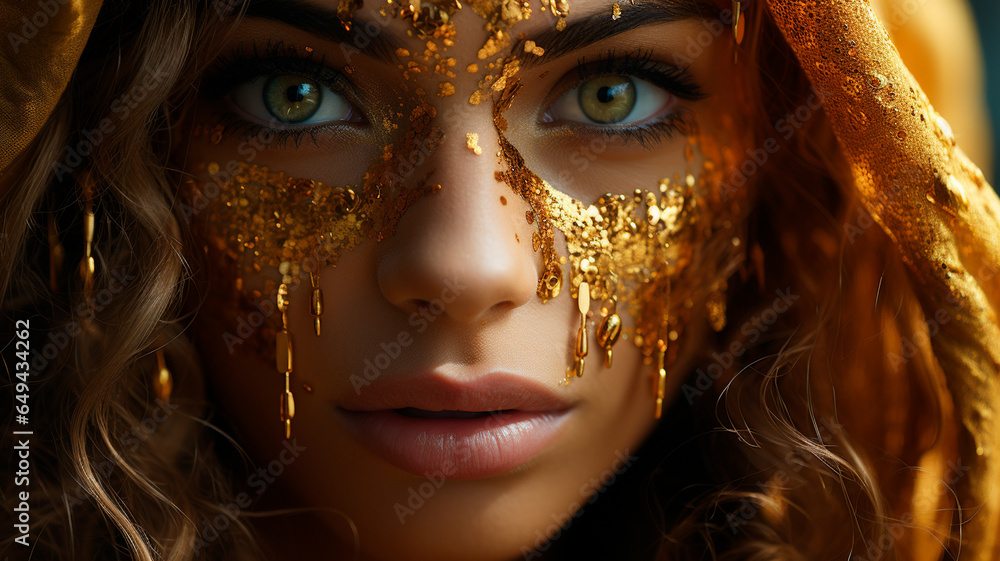 beautiful woman with golden mask and foil. beautiful woman with golden mask and foil.