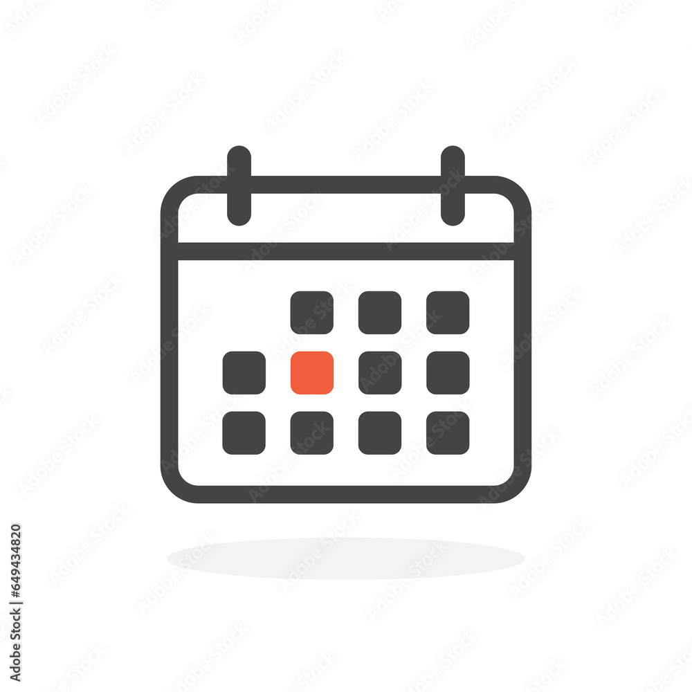 Calendar simple black icon with highlighted red date. Schedule symbol. Vector illustration isolated on white background.
Calendar simple black icon with highlighted red date. Schedule symbol. Vector illustration isolated on white background.