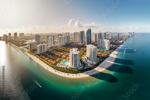 Panoramic view of Miami's Sunny Isles Beach and Aventura, a sunny destination in Florida. Generative AI photo
