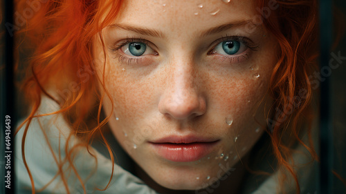 close up portrait of young beautiful woman with wet wet hair. girl with wet makeup and wet hair