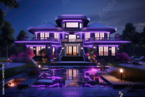 Design of a modern country house with purple neon lighting © Julia Jones