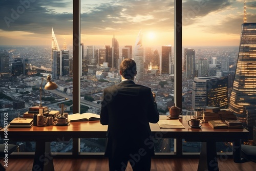 business man overlooking the city from his office Generative AI