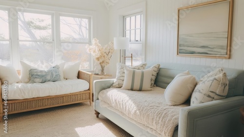Cozy clean interior design with muted costal colors bedroom