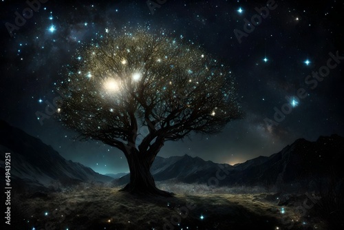 starry night sky with tree