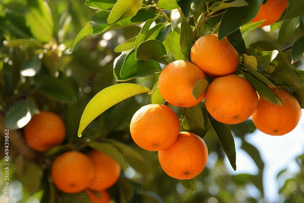 Mature oranges on tree. Generative AI