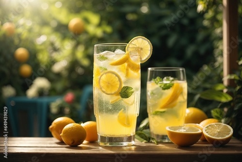 A glass of lemonade on the table. Generative AI.