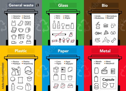 Ready sets of icons for separating trash. Vector elements are made with high contrast, well suited to different scales and on different media. Ready for use in your design. EPS10.