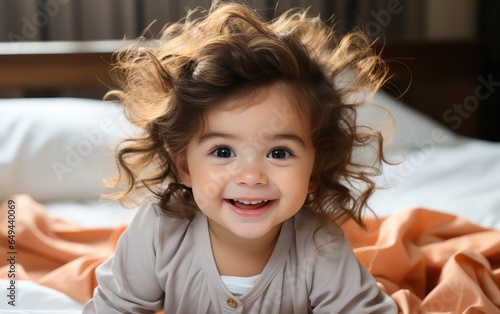 Crawling baby on the bed in...
