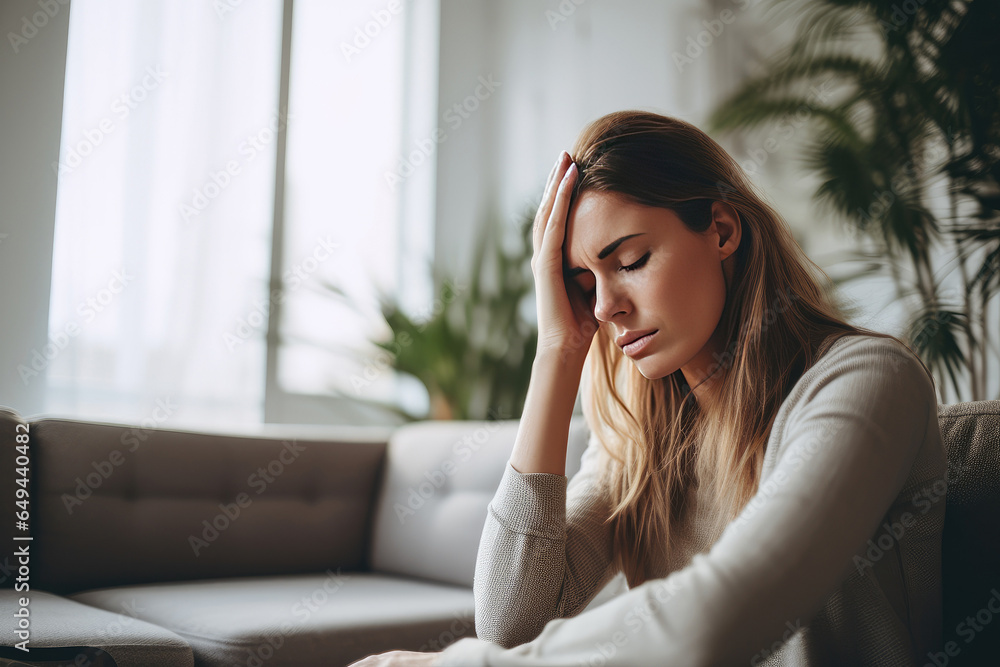 A beautiful young woman suffering from a terrible severe headache A beautiful young woman suffering from a terrible severe headache