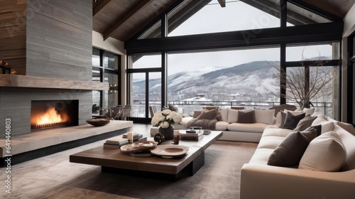 Modern luxury chalet in the mountains living room © Fred