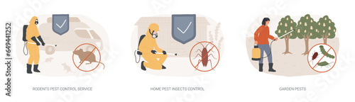 House and garden protection isolated concept vector illustration set. Rodents pest control service, home insects control, garden pests, rats trapping, vermin exterminator vector concept.