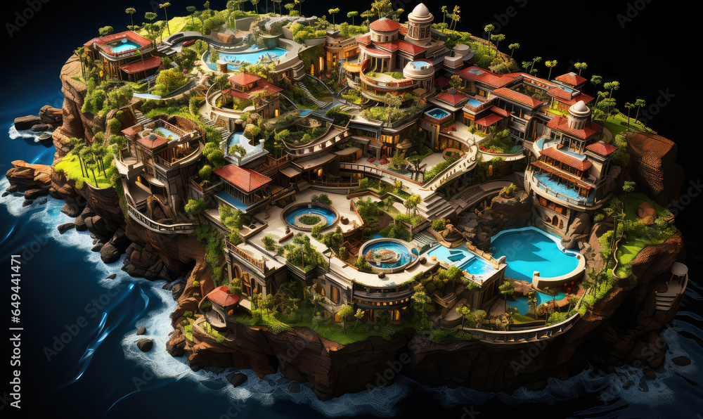 Architectural Marvels Amidst Nature's Splendor: Building Designs that Define Paradise Island - Generative AI Architectural Marvels Amidst Nature's Splendor: Building Designs that Define Paradise Island - Generative AI