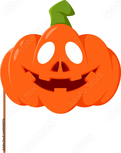 Cartoon Halloween photo booth pumpkin mask, vector