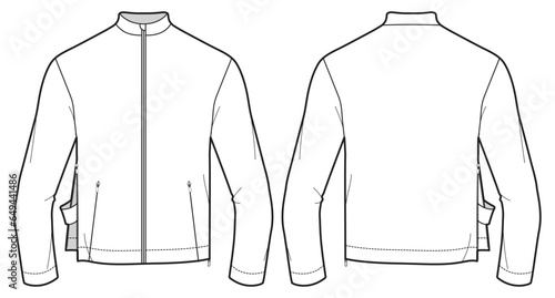 Track jacket design flat sketch Illustration front and back view vector template, Sport Winter Jacket drawing mock up template for men and women