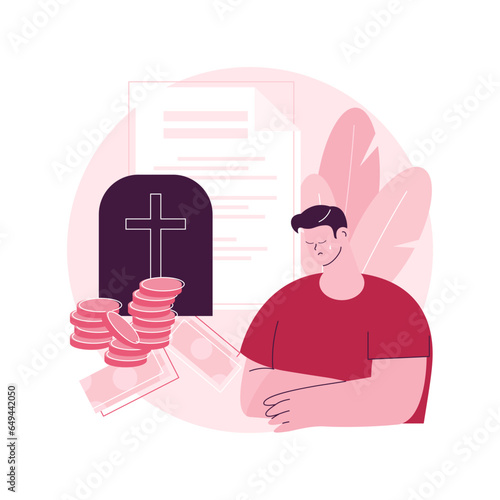 Death grant abstract concept vector illustration. Bereavement grant benefit, government payment, death insurance, wife husband spouse died, evil intent, car accident, emergency abstract metaphor.