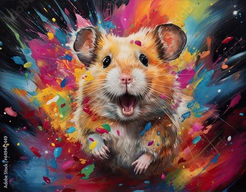 Brightly colored cheerful hamster painting