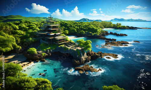 Architectural Marvels Amidst Nature's Splendor: Building Designs that Define Paradise Island - Generative AI