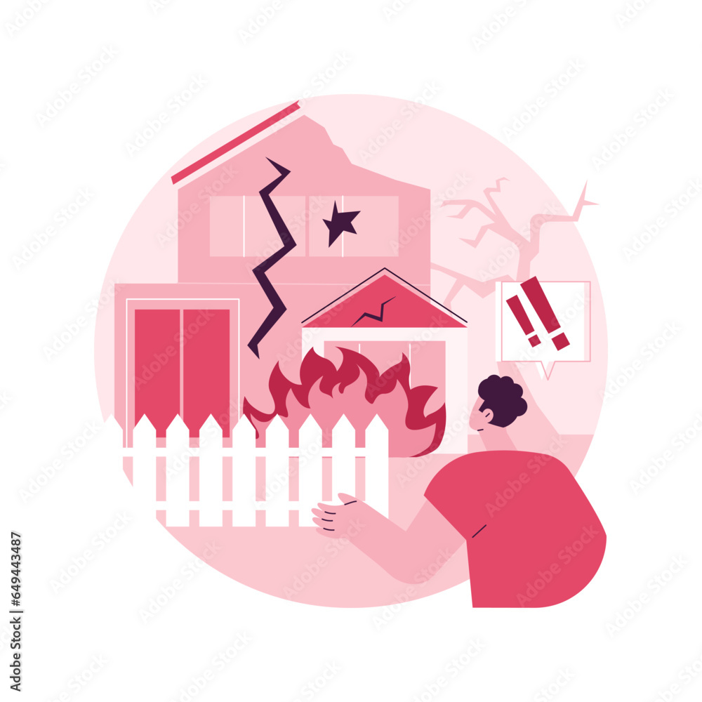 Fire consequences abstract concept vector illustration. Wildfire consequences, fire victim, property and business economic losses calculation, damage evaluation service, abstract metaphor. Fire consequences abstract concept vector illustration. Wildfire consequences, fire victim, property and business economic losses calculation, damage evaluation service, abstract metaphor.