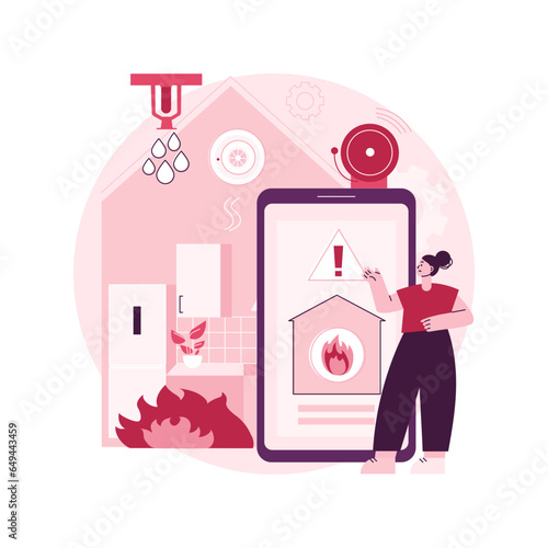 Fire protection abstract concept vector illustration. Fire alarm system, safety equipment, building emergency protection, smoke detector, warning solution, water spraying device abstract metaphor.